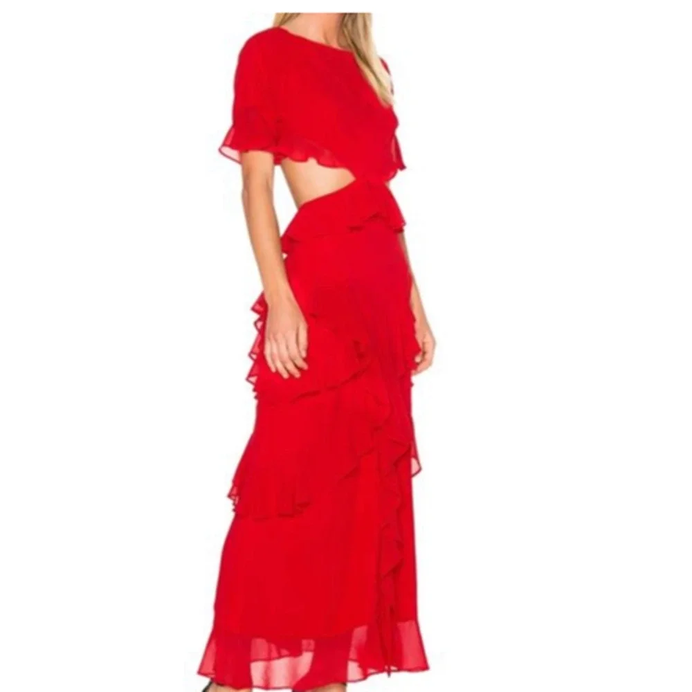 Fame And Partners Marisa Maxi Dress Red Tiered US 0